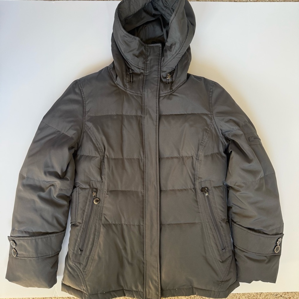 Women’s Calvin Klein Gray Long Sleeve Hooded Puffer Coat Winter Jacket Size M‎